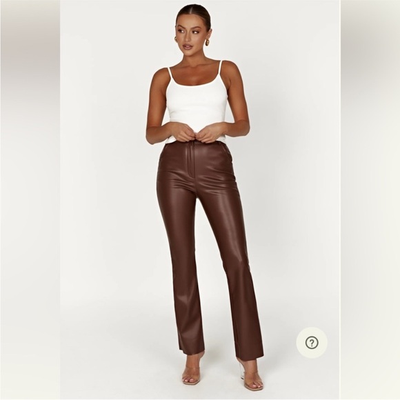 Meshki Pants - Meshki Brown Faux Leather Straight-Leg Pants